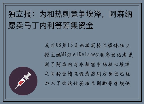 独立报:为和热刺竞争埃泽,阿森纳愿卖马丁内利等筹集资金